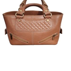 CELINE Boogie Bag Light Brown Calfskin Leather Handbag Gold Accents